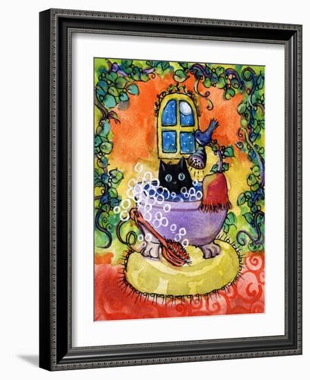 Black Cat Bath-sylvia pimental-Framed Art Print