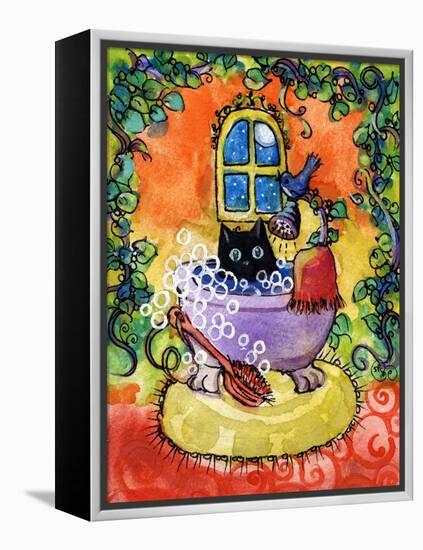 Black Cat Bath-sylvia pimental-Framed Stretched Canvas