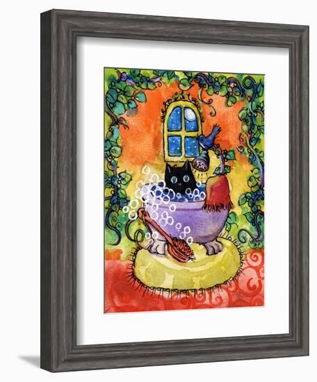 Black Cat Bath-sylvia pimental-Framed Art Print