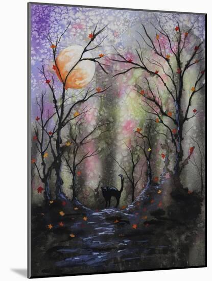 Black Cat in Forest-Michelle Faber-Mounted Giclee Print
