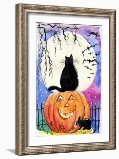 Black Cat in Full Moon Halloween-sylvia pimental-Framed Art Print