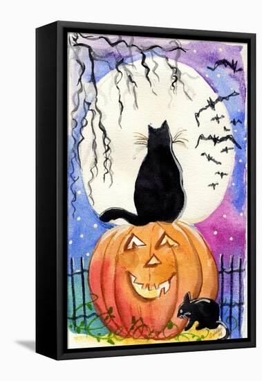 Black Cat in Full Moon Halloween-sylvia pimental-Framed Stretched Canvas