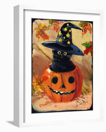 Black Cat in Jack O Lantern-sylvia pimental-Framed Art Print