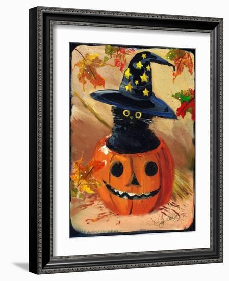 Black Cat in Jack O Lantern-sylvia pimental-Framed Art Print