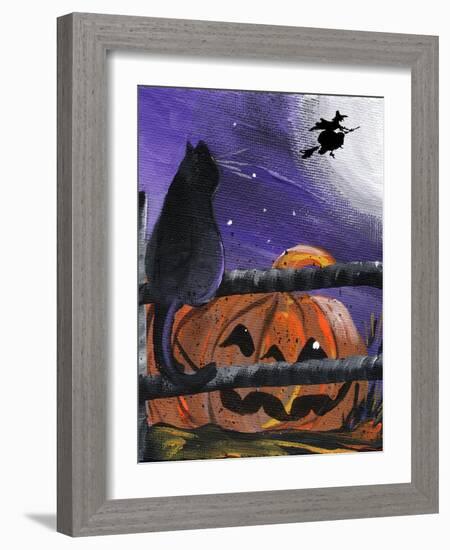 Black Cat in Pumpkin Patch Halloween-sylvia pimental-Framed Art Print