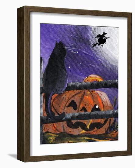 Black Cat in Pumpkin Patch Halloween-sylvia pimental-Framed Art Print