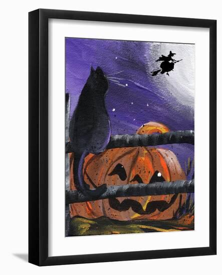 Black Cat in Pumpkin Patch Halloween-sylvia pimental-Framed Art Print