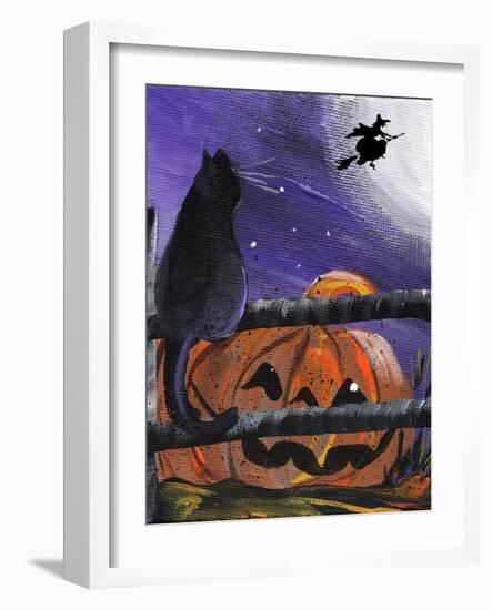 Black Cat in Pumpkin Patch Halloween-sylvia pimental-Framed Art Print