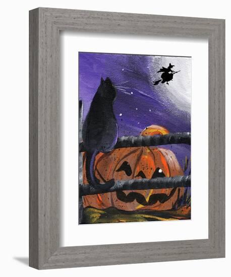 Black Cat in Pumpkin Patch Halloween-sylvia pimental-Framed Art Print