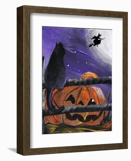 Black Cat in Pumpkin Patch Halloween-sylvia pimental-Framed Art Print