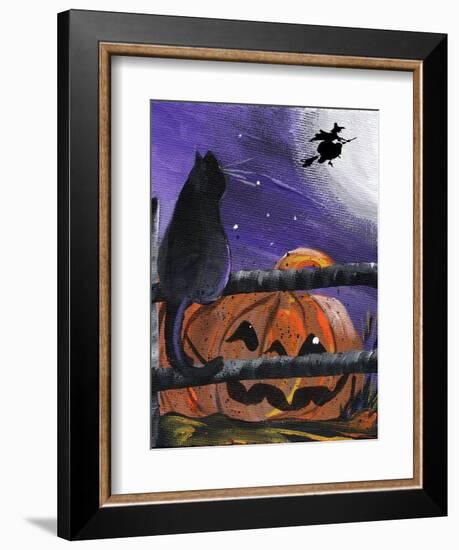 Black Cat in Pumpkin Patch Halloween-sylvia pimental-Framed Art Print