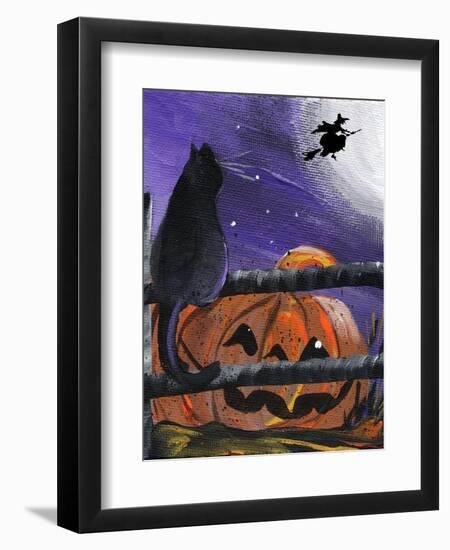 Black Cat in Pumpkin Patch Halloween-sylvia pimental-Framed Art Print