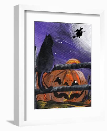 Black Cat in Pumpkin Patch Halloween-sylvia pimental-Framed Art Print