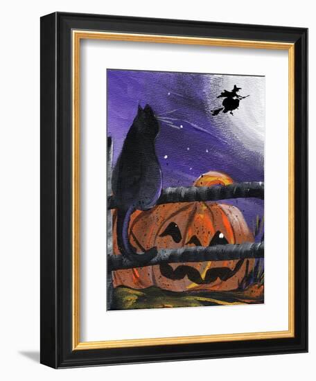 Black Cat in Pumpkin Patch Halloween-sylvia pimental-Framed Art Print