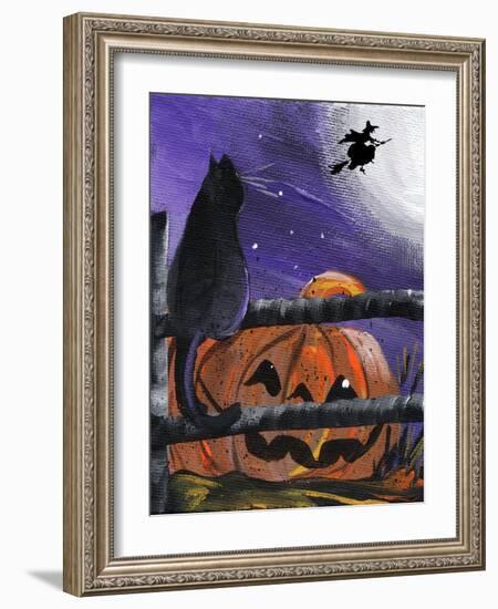 Black Cat in Pumpkin Patch Halloween-sylvia pimental-Framed Art Print