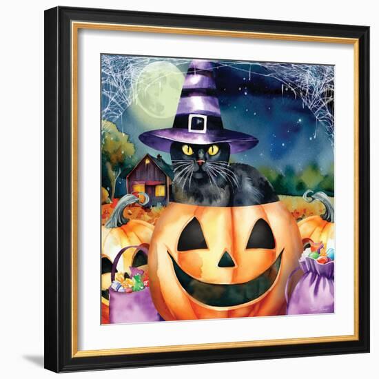 Black Cat in Pumpkin-Nicole DeCamp-Framed Art Print