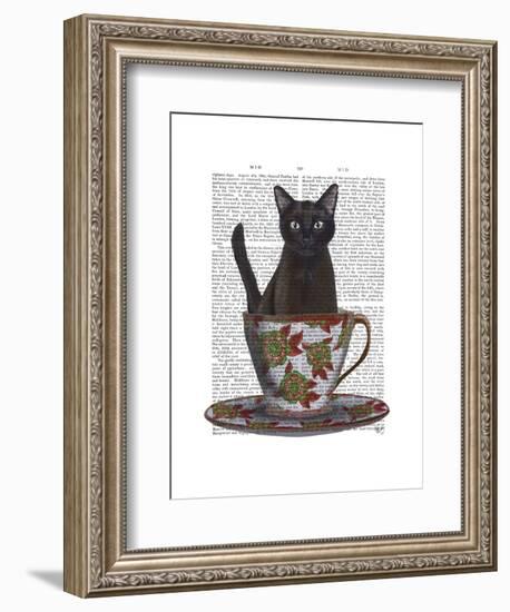 Black Cat in Teacup-Fab Funky-Framed Art Print