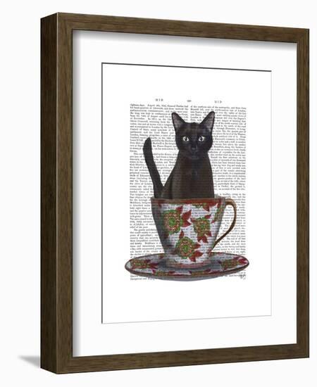 Black Cat in Teacup-Fab Funky-Framed Art Print