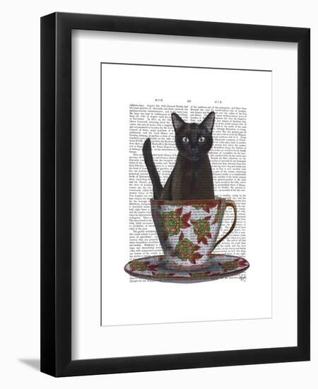 Black Cat in Teacup-Fab Funky-Framed Art Print