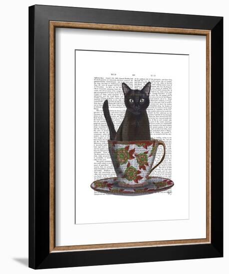 Black Cat in Teacup-Fab Funky-Framed Art Print