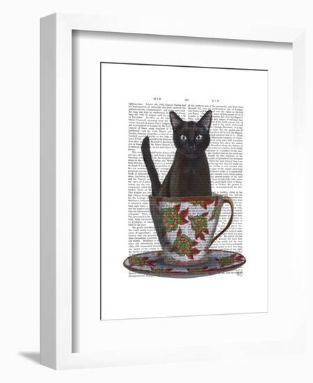 Black Cat in Teacup-Fab Funky-Framed Art Print