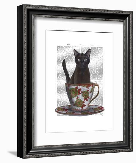 Black Cat in Teacup-Fab Funky-Framed Art Print