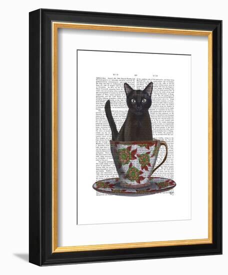 Black Cat in Teacup-Fab Funky-Framed Art Print