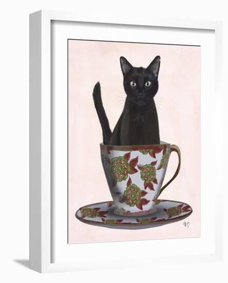 Black Cat in Teacup-Fab Funky-Framed Art Print