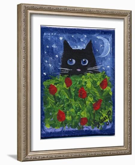 Black Cat in the Tulips-sylvia pimental-Framed Art Print