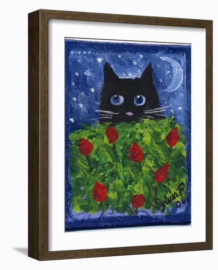 Black Cat in the Tulips-sylvia pimental-Framed Art Print