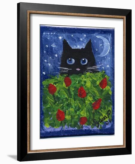 Black Cat in the Tulips-sylvia pimental-Framed Art Print