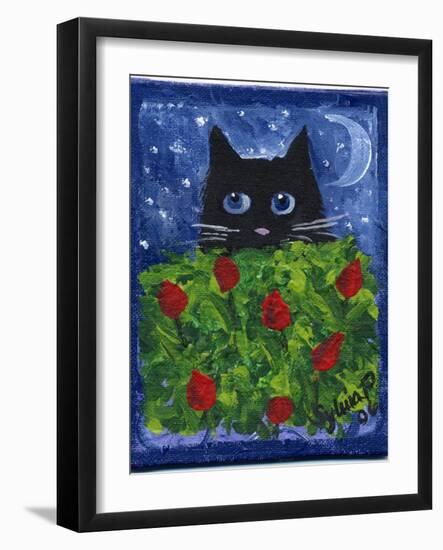 Black Cat in the Tulips-sylvia pimental-Framed Art Print