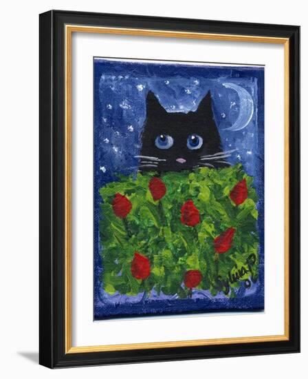 Black Cat in the Tulips-sylvia pimental-Framed Art Print