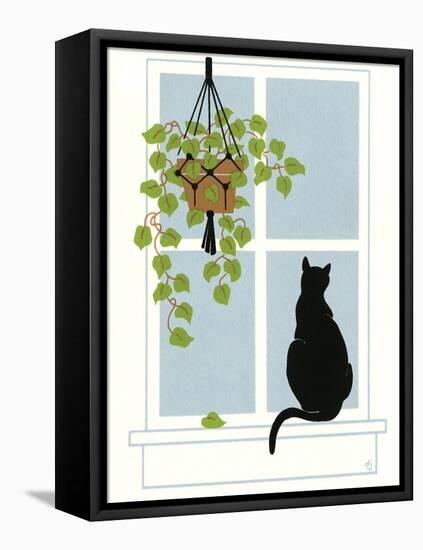 Black Cat on a Window Sill-Crockett Collection-Framed Premier Image Canvas