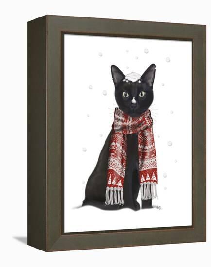 Black Cat, Red Scarf-Fab Funky-Framed Stretched Canvas