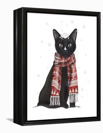 Black Cat, Red Scarf-Fab Funky-Framed Stretched Canvas