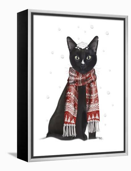 Black Cat, Red Scarf-Fab Funky-Framed Stretched Canvas