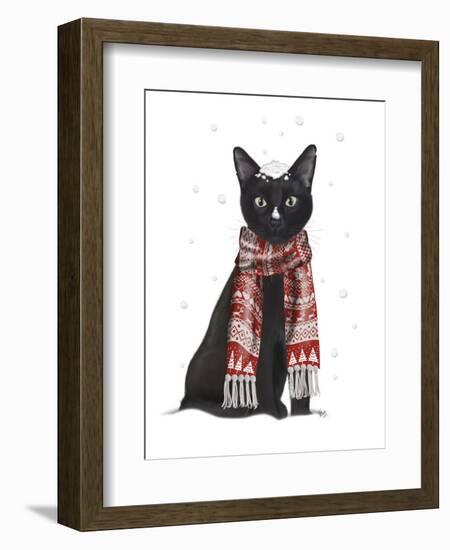 Black Cat, Red Scarf-Fab Funky-Framed Premium Giclee Print