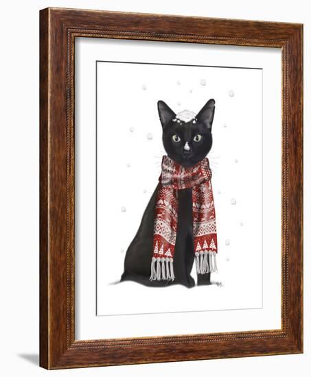 Black Cat, Red Scarf-Fab Funky-Framed Art Print