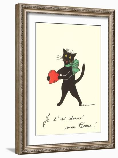 Black Cat with Heart, French I've Given You My Heart-null-Framed Art Print