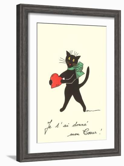 Black Cat with Heart, French I've Given You My Heart-null-Framed Art Print