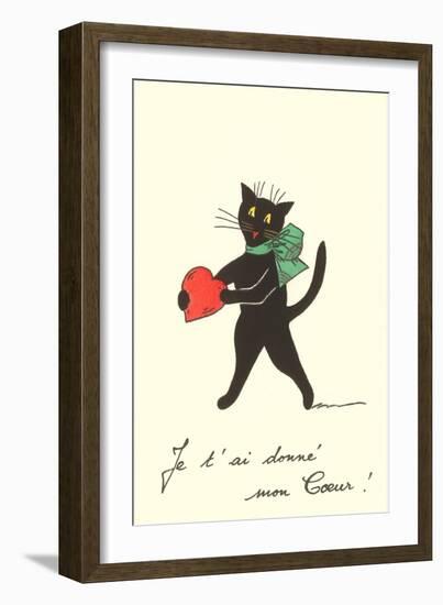 Black Cat with Heart, French I've Given You My Heart-null-Framed Art Print