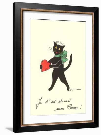 Black Cat with Heart, French I've Given You My Heart-null-Framed Art Print