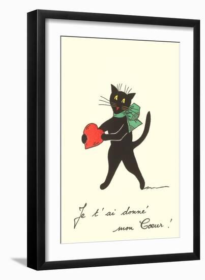 Black Cat with Heart, French I've Given You My Heart-null-Framed Art Print