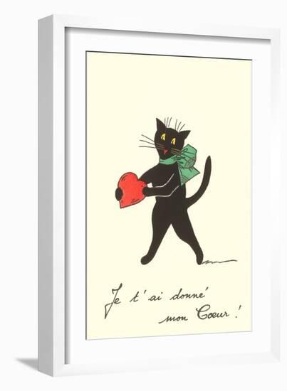 Black Cat with Heart, French I've Given You My Heart-null-Framed Art Print