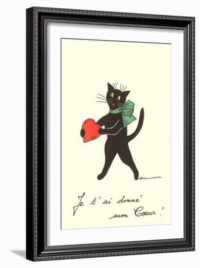 Black Cat with Heart, French I've Given You My Heart-null-Framed Art Print