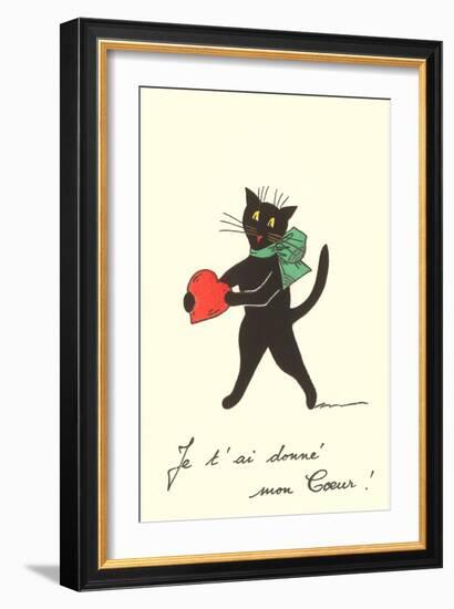 Black Cat with Heart, French I've Given You My Heart-null-Framed Art Print