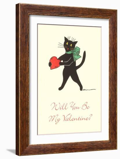 Black Cat with Heart-null-Framed Art Print