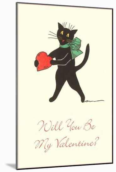 Black Cat with Heart-null-Mounted Art Print