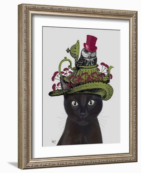 Black Cat with Teapot and Owl-Fab Funky-Framed Art Print